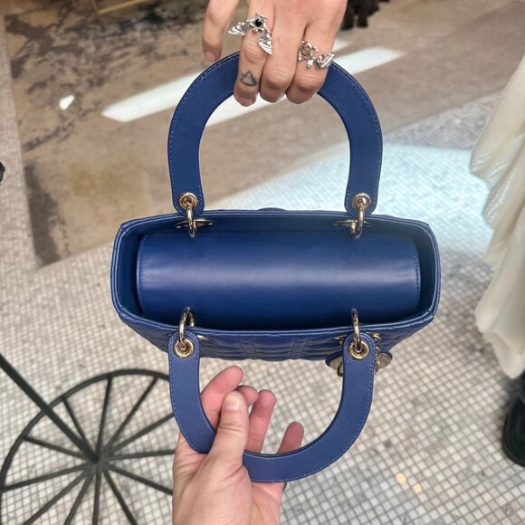 Dior 2022 Blue Lambskin Cannage Medium Lady Dior Handbag - Picture 10 of 16